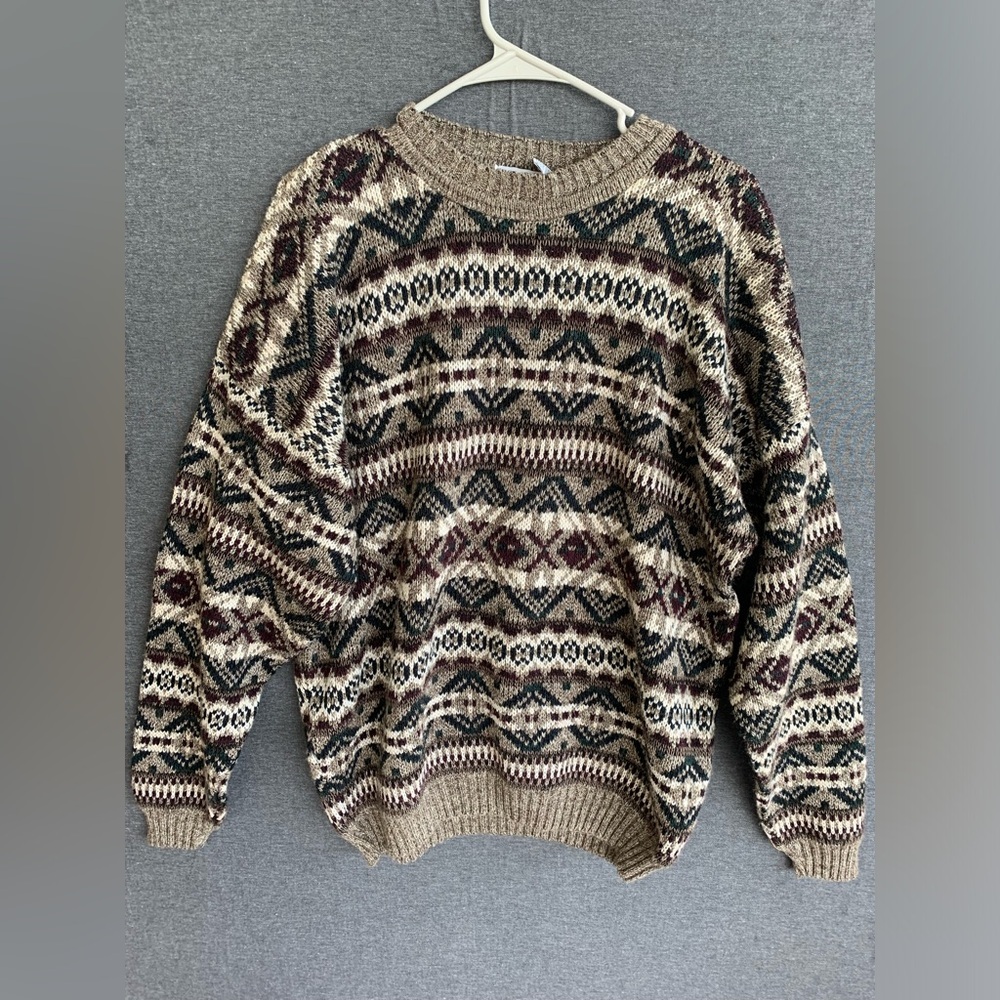 Vintage Crewneck Sweater Geometric Knit Adult M 80s 90s New Era Made in USA